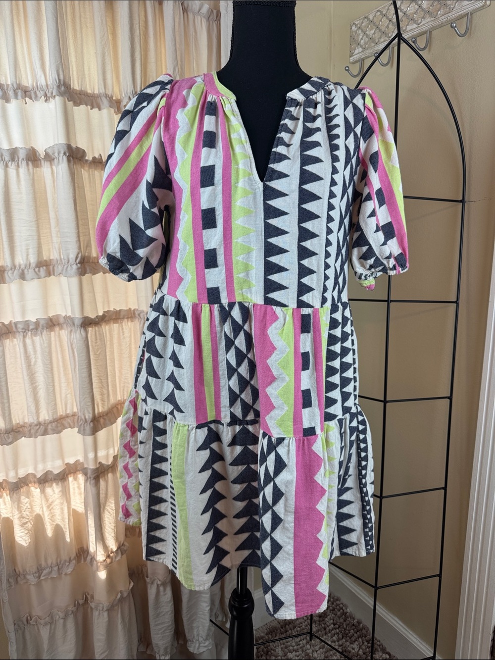 Velvet by Graham & Spencer Danica Neon Tiered Dress Pink, Lime & Black Size S